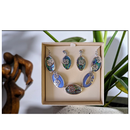 #18 Paua Rhodium Pendant and Earring Set