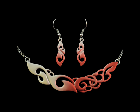 #31 Red Manaia Rhodium Pendant and Earring Set