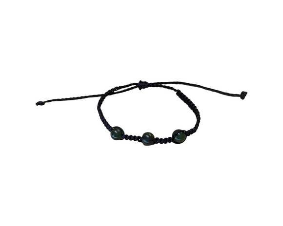 Unisex 3 Bead Greenstone Bracelet