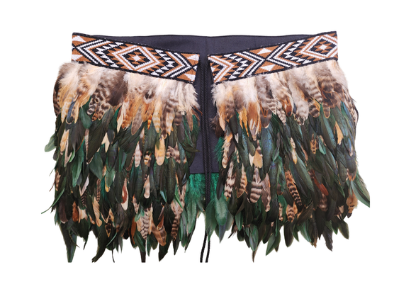 MARGARET CUSTOM  Kākahu ( Korowai ) - Quarter Length Green & Brown- Large