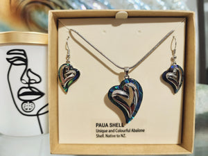 #33 Paua Heart Rhodium Pendant and Earring Set