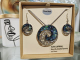 #38 Koru Paua Rhodium Pendant and Earring Set