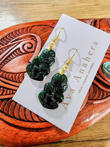 Resin Tiki Earrings - Deep Green