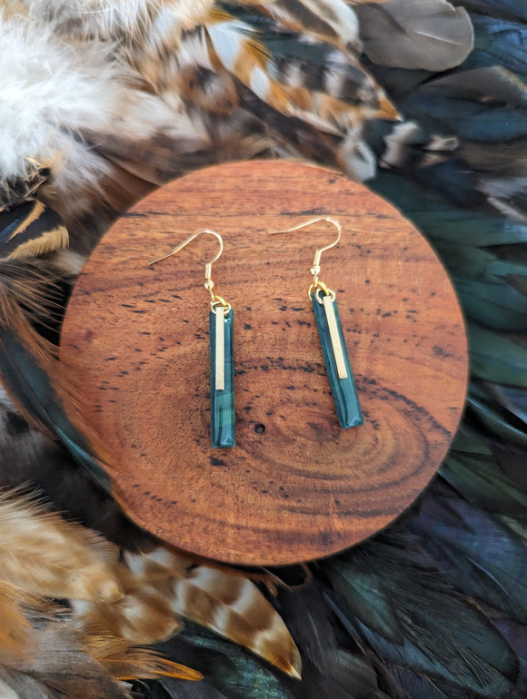 #7 Faux Pounamu with Gold Accent Earrings