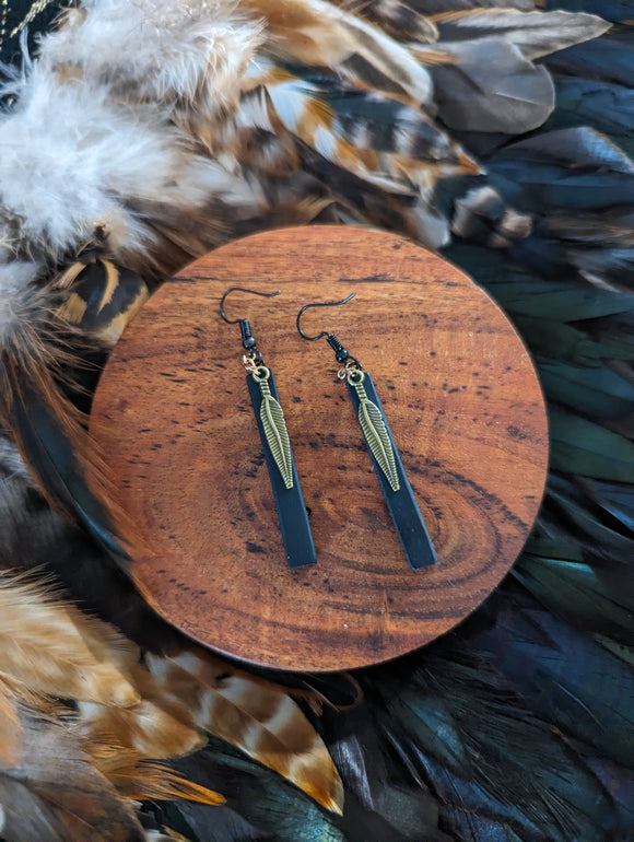 #11  Polymer Clay Gold Feather Accent Earrings