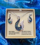 #22 Paua Hook Rhodium Pendant and Earring Set