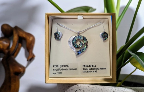 #2 Paua Heart Rhodium Pendant and Earring Set
