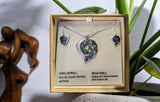 #2 Paua Heart Rhodium Pendant and Earring Set