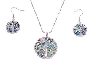 #27 TTree of Life Rhodium Pendant and Earring Set