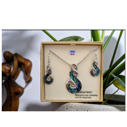 #41 Twist Paua Rhodium Pendant and Earring Set