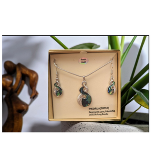 #42 Small Twist Paua Rhodium Pendant and Earring Set