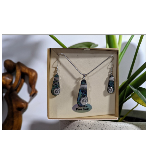 #19 Paua Roimata Resin Rhodium Pendant and Earring Set