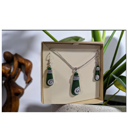 #23 Roimata Resin Rhodium Pendant and Earring Set