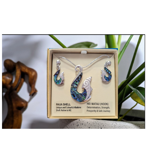 #22 Paua Hook Rhodium Pendant and Earring Set