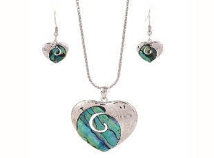 #33 Paua Heart Rhodium Pendant and Earring Set