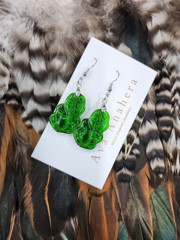 Resin Tiki Earrings - Green