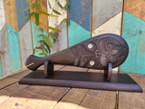 Dark stained Wooden Carved Patu with stand (450mm)