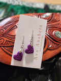 Purple Heart Clay Earrings - Silver