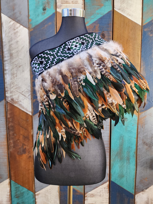#C5 Kākahu (Korowai) - Brown/Green - Quarter Length