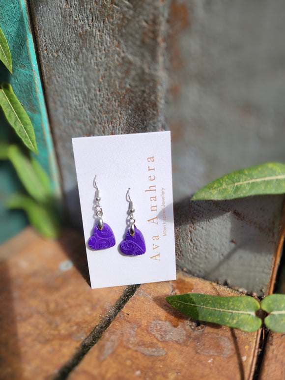 Purple Heart Clay Earrings - Silver