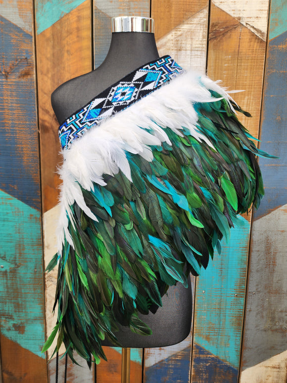 #M Emerald Green and Teal Kākahu ( Korowai ) - Quarter Length - (Small to Large)