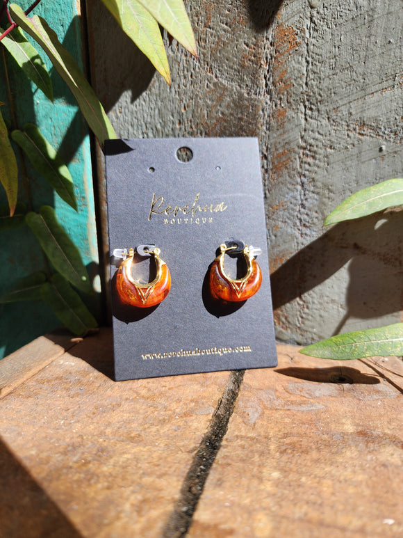 Rerehua Niho Taniwha Hoop Earrings ORANGE