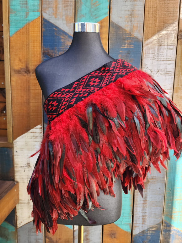 #K2 Kākahu Korowai - Red and Black (Quarter Length) Small/Medium/Large