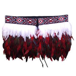 #J1 Kākahu Korowai - Red, White and Black (Quarter Length) Size Large