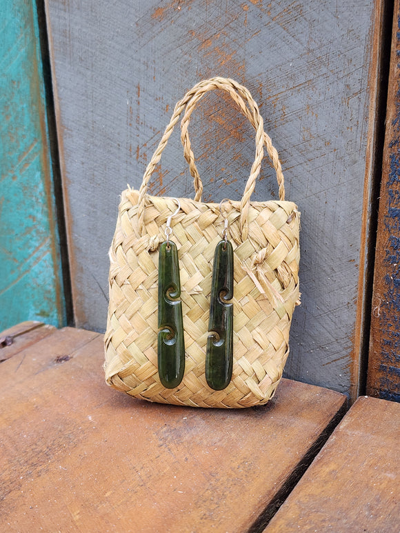 #19 Koru Drop Greenstone Earrings (60mm)