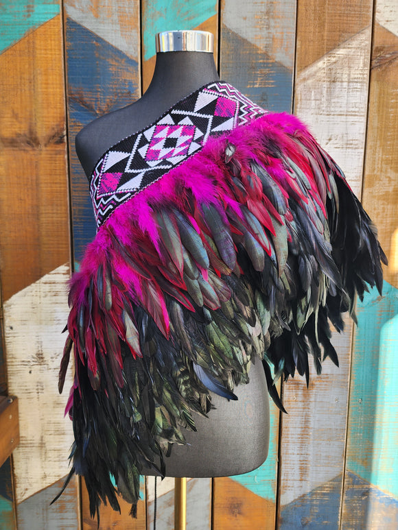 #K5 Adult Kākahu Korowai   - Magenta and Black (Quarter Length)