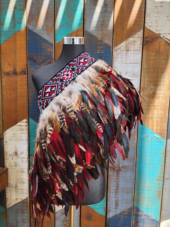 #A6 Maroon and Brown Kākahu ( Korowai ) - Quarter Length - Large