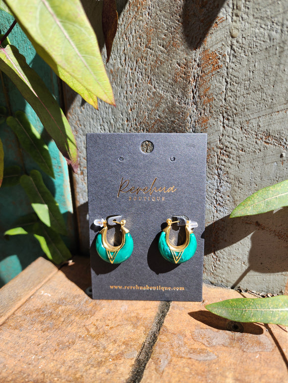 Rerehua Niho Taniwha Hoop Earrings GREEN