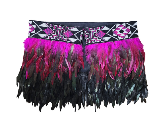 #K5 Adult Kākahu Korowai   - Magenta and Black (Quarter Length)