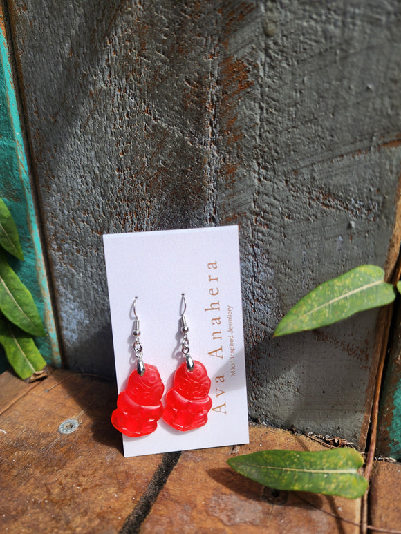 Watermelon Resin Tiki Earrings - Silver Fittings