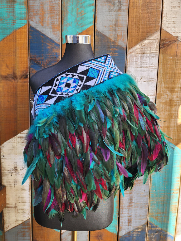 #K2 Adult Kākahu Korowai   - Teal and Magenta(Quarter Length) Extra Small