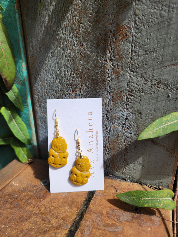 Resin Tiki Earrings - Mustard