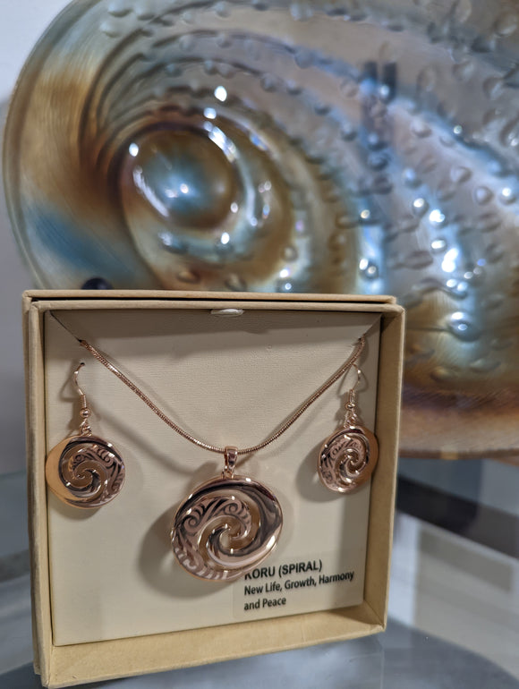 #11 Koru Rose Gold Rhodium Pendant and Earring Set