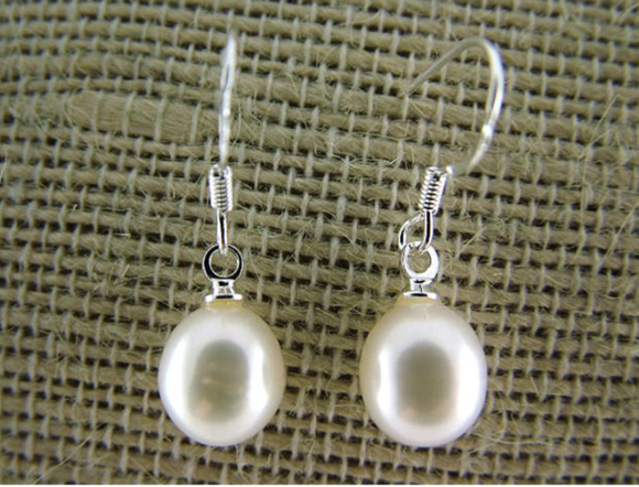 White Oval Freshwater Pearl Earrings